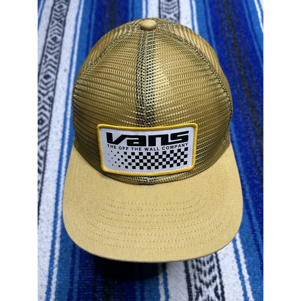 Vans Off The Wall Trucker Hat Gold Mesh Snapback Cap Checkerboard Patch